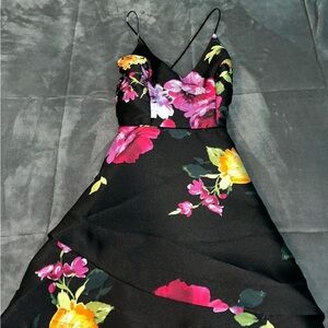 BCX Black Dress with Pink and Yellow Floral Design